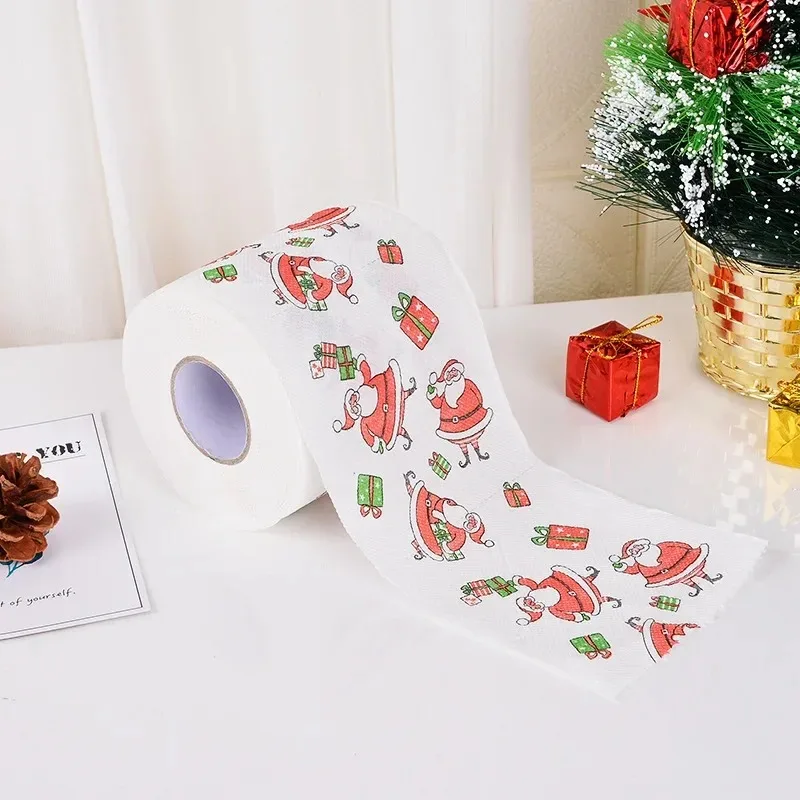Disposable toilet paper Christmas Pattern Tissue Printing Roll Toilet Paper Santa Christmas Tree Cute Toilet Paper New Year Gift Creative Napkin