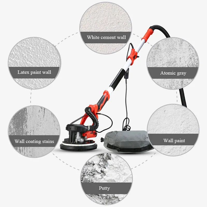 1250W elektryczna szlifierka ścienna szlifierka wapienna LED do polerowania ścian z długim prętem