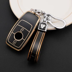 Premium Car Key Cover Case for Mercedes Benz - Sleek 2 - Button Key Fob Protector (Black with keychain)