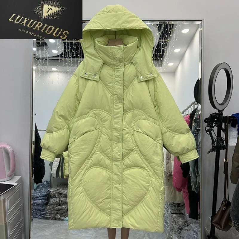 

Anti-season new women's mid-length down jacket 2024 winter hooded slim white duck coat tide