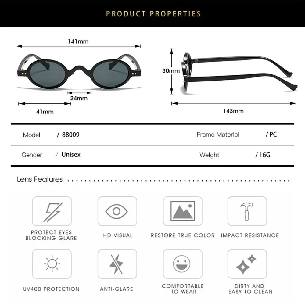 Fashion Small Round Sunglasses Women Vintage Punk Sun Glasses Hip Hop Oval Sunglasses Travel Shades UV400
