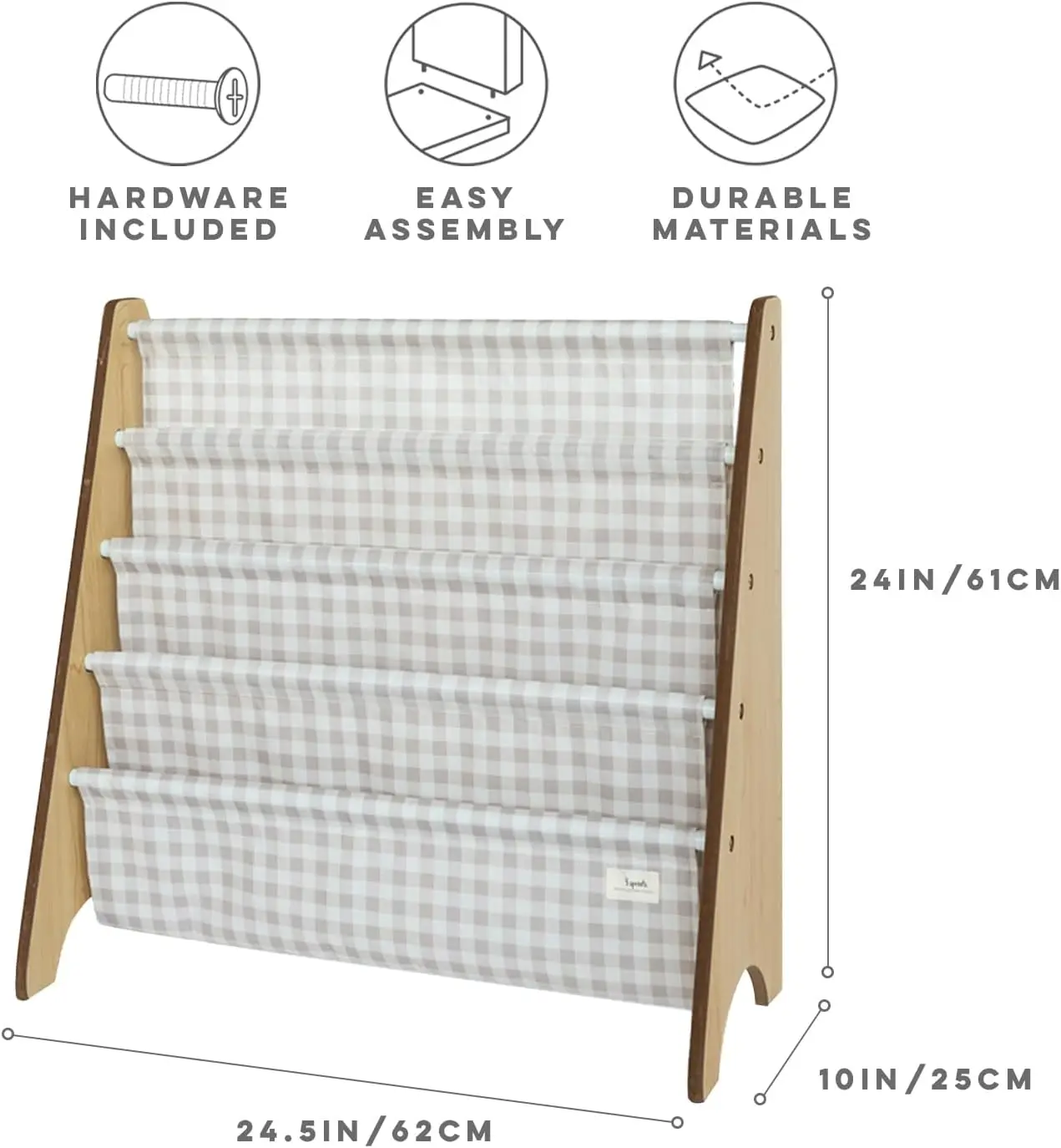 Kids Bookshelf – 4-Tier Sling Book Rack Storage - Kids Room Book Shelves, Nursery 4