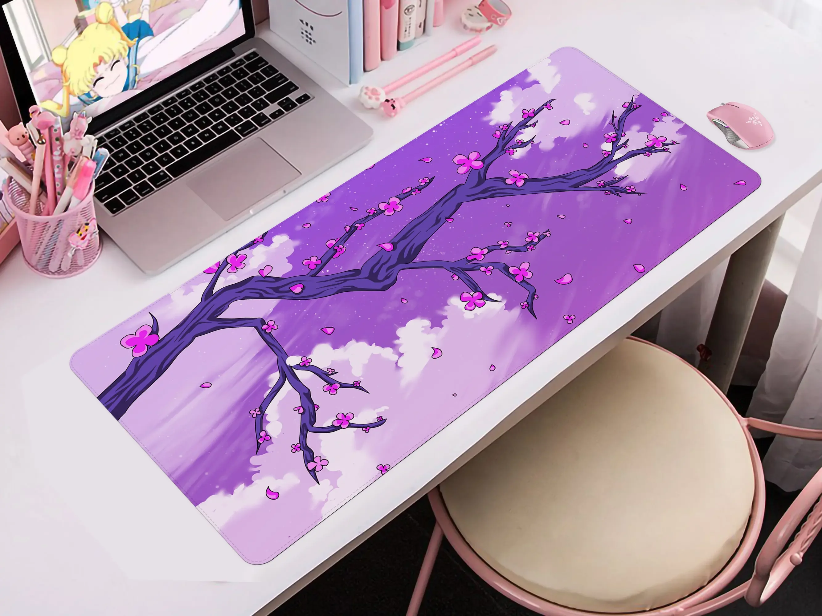 

Retro Anime Desk Mat Pastel Purple/Lilac Sakura Cherry Blossom Tree Japanese Aesthetics 900x400 Mouse Pad XXL Gaming Mousepad