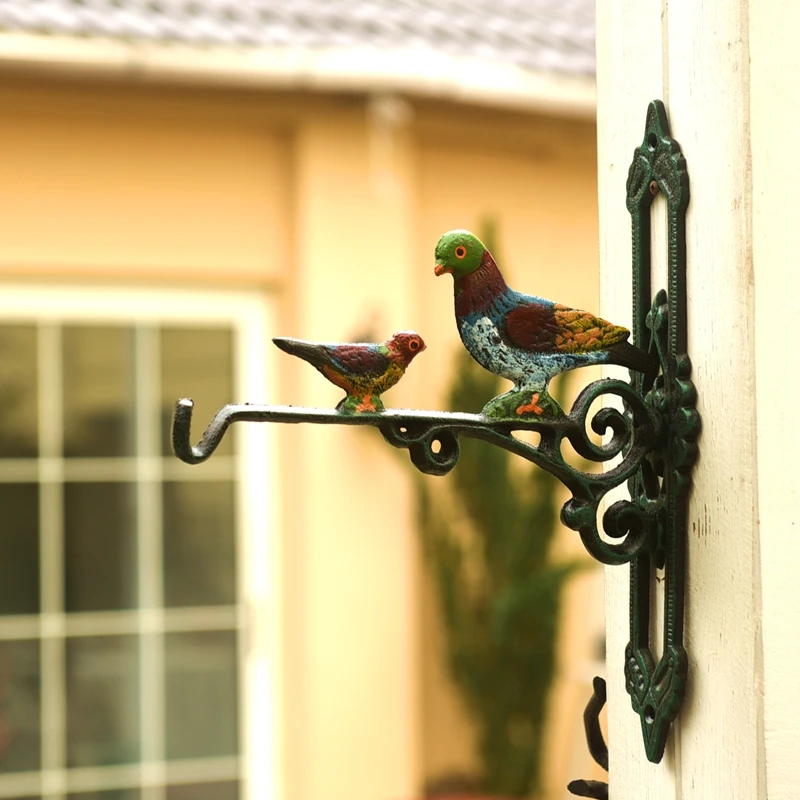 

European Style Cast Iron Painted Pigeon Hooks Garden Hooks Gardening Grocery Patterns Hand Drawn Double Sided Painted