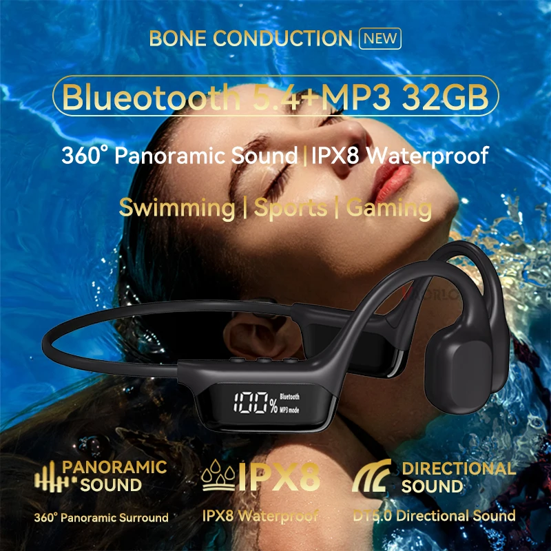 Xiaomi Mijia Bone Conduction Earphones IPX8 Waterproof Headset for Swimming Bluetooth 5.4 Wireless Sport Headphones MP3 32G RAM 3