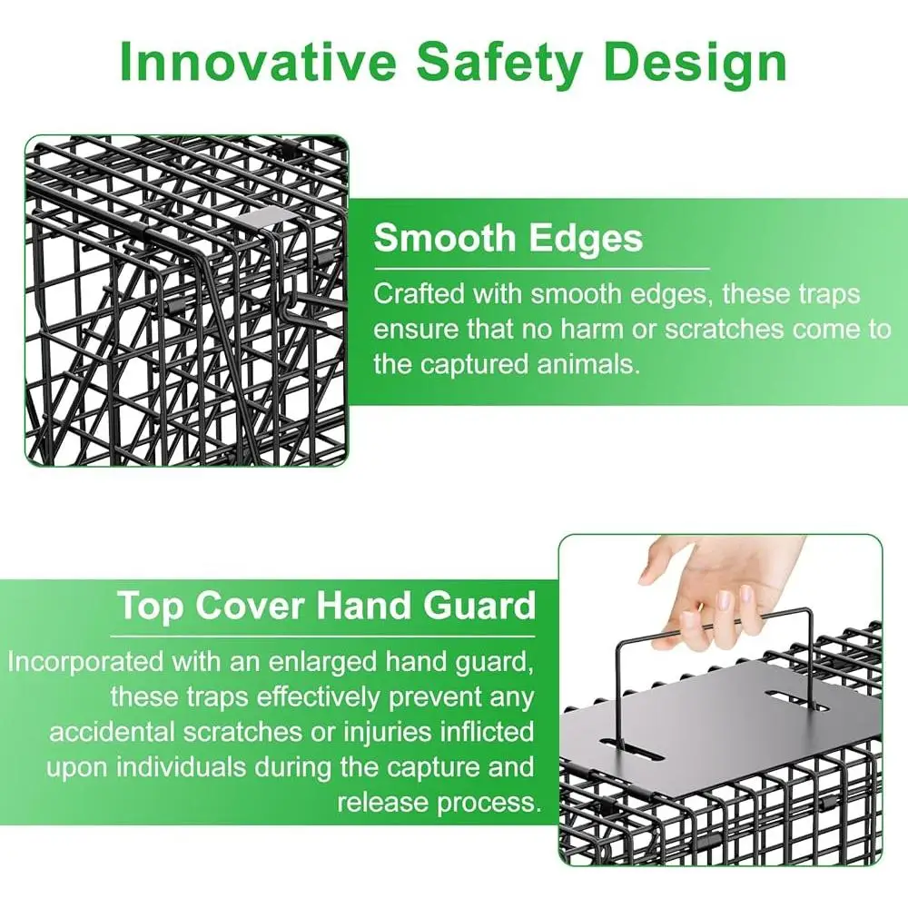 Humane Capture Live Animal Trap Cage Stray Cats Raccoons Medium Size Durable Foldable Outdoor Indoor Use