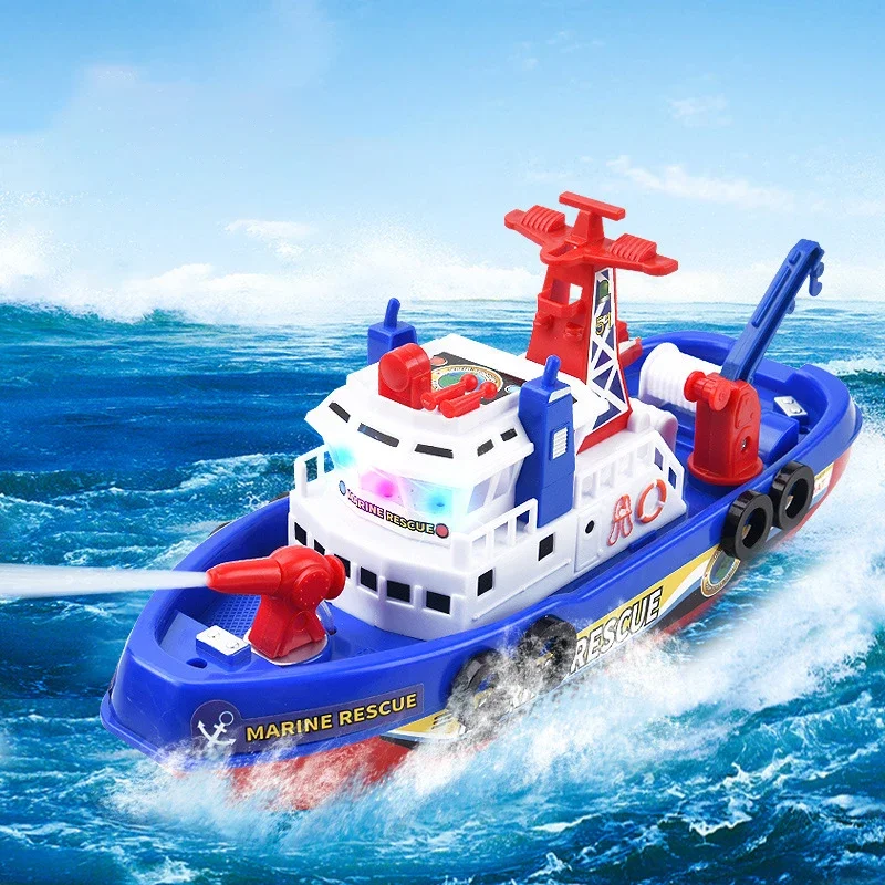 Giocattoli Da Bagno Per Piscina Per Bambini Musica Led Light Electric Marine Rescue Fire Fighting Boat Classic Children Spray Water Toys Summer