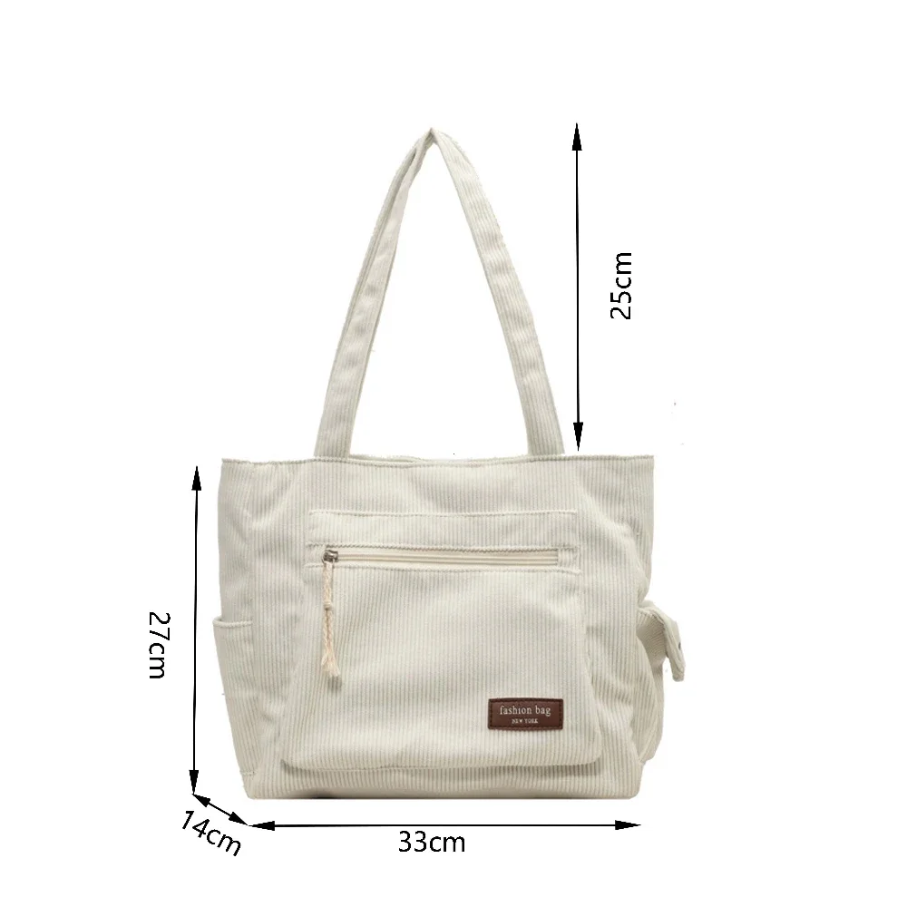 Simplicity Trend Corduroy Women’s Tote Bags Casual Multi Pockets Solid Color Shoulder Bags Handbag Large Capacity Commuter Bag