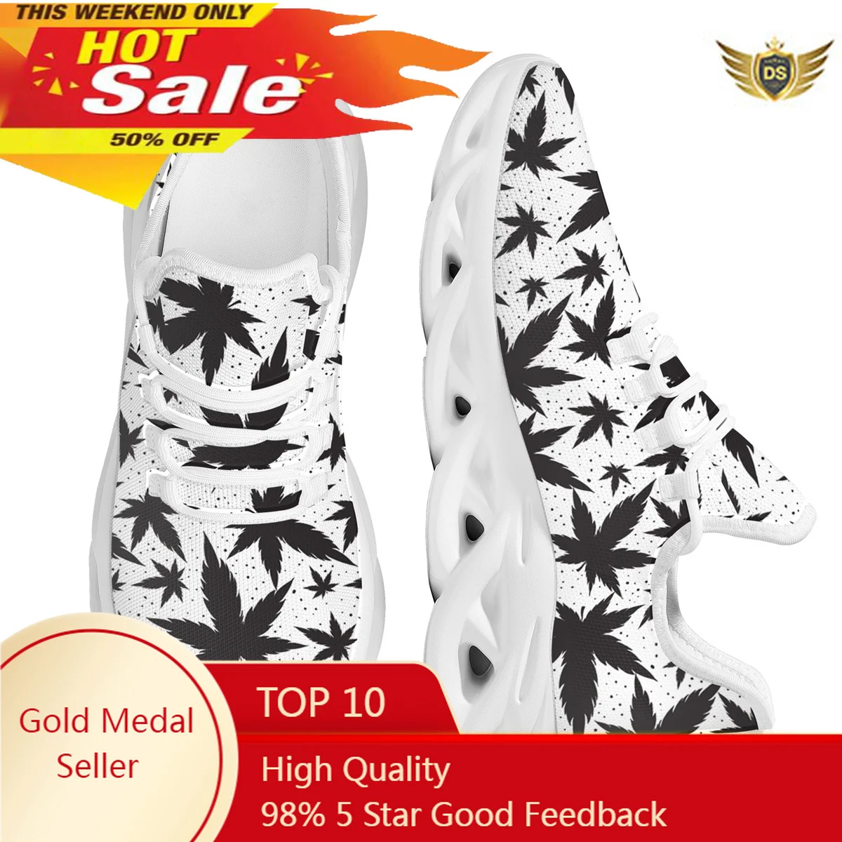 

3D Printing Plant Leaf Ladies Vulcanized Shoes Outdoor Casual Jogging Shoes Fashion Lace Up Sneakers Zapatos Mujer