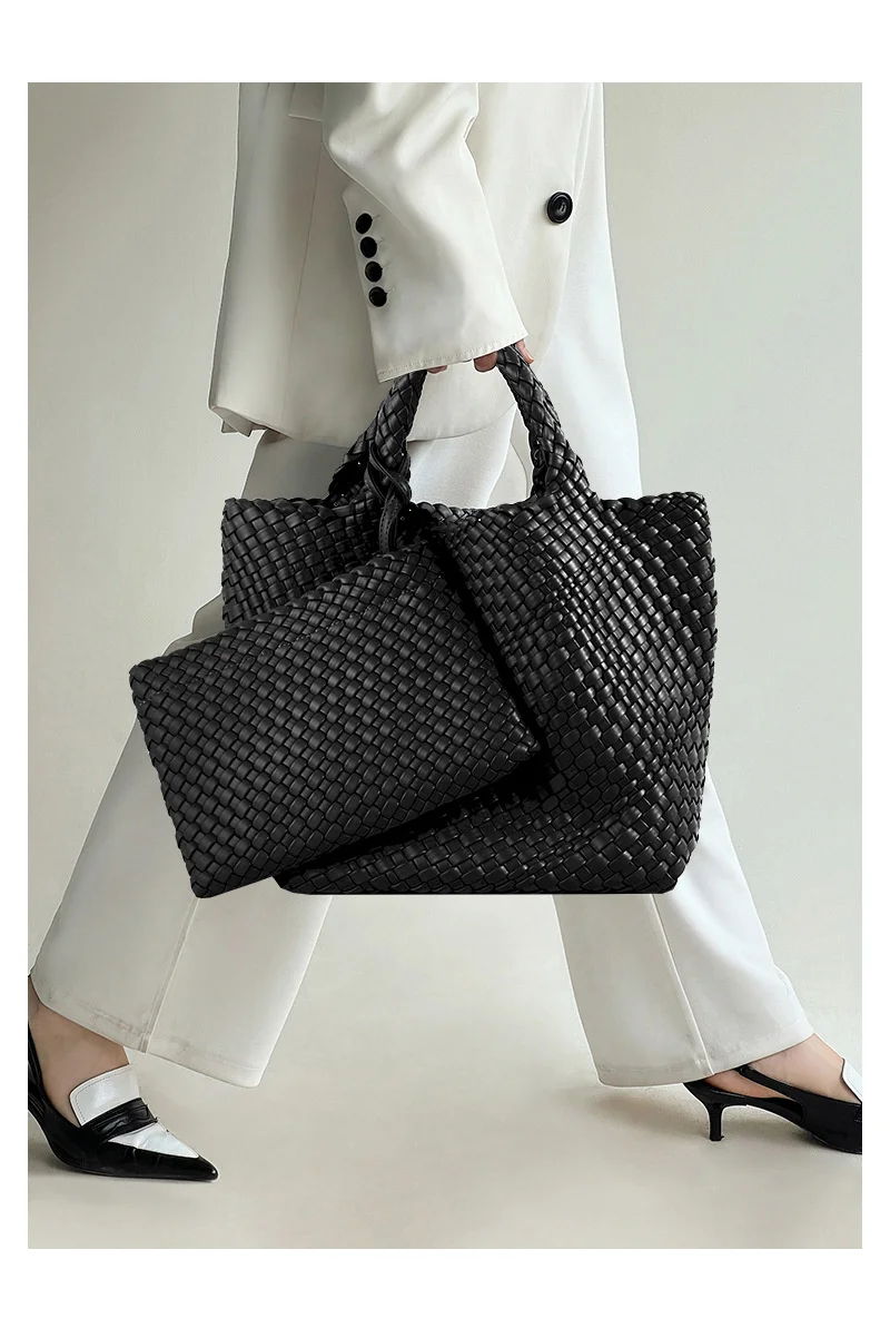 Business Commuter Tote Bag Pu Woven Large-capacity Handbag 2023 New Trendy Woven Mother-in-law Bag High-end Women's Bag_voghion.com