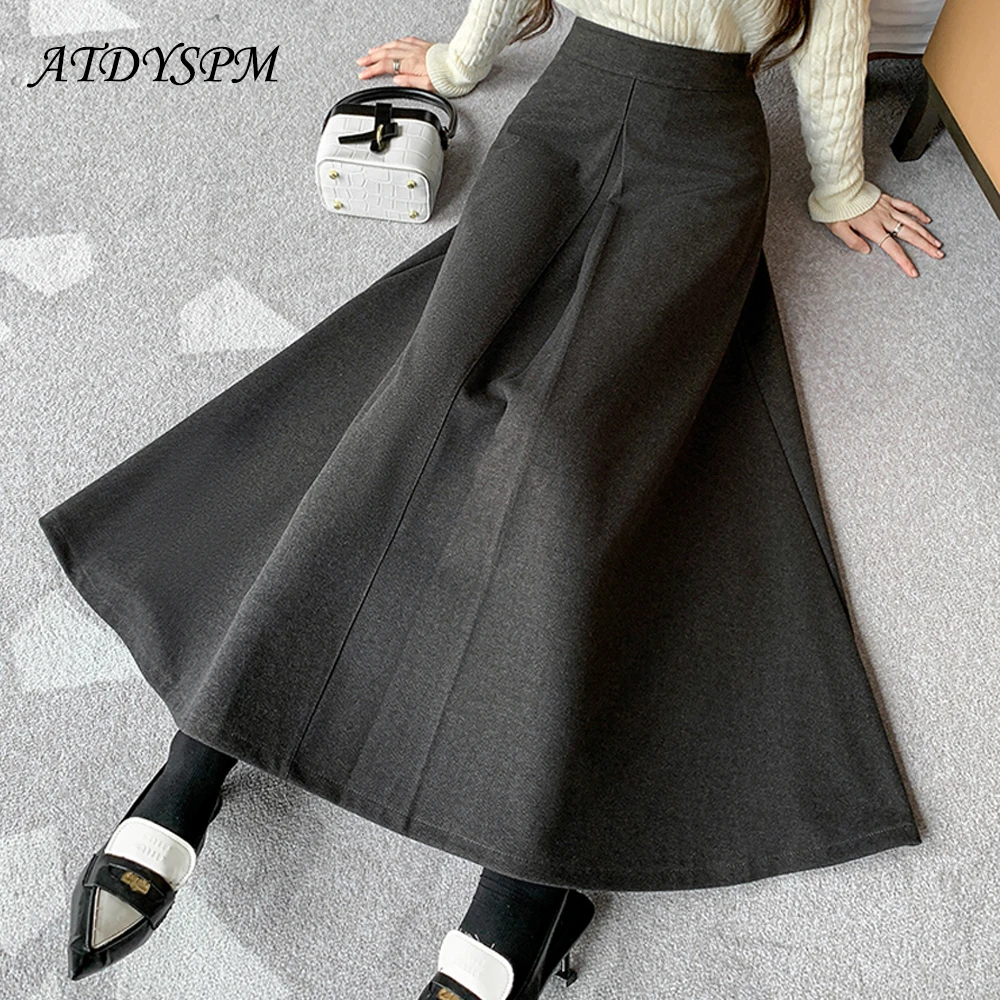 

New Winter Thick Woolen Skirts Women Elegant High Waist Loose A-Line Long Skirts Fashion Casual Female Streetwear Clothing