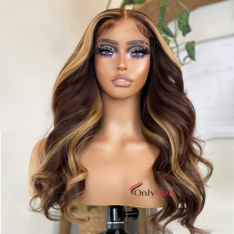 

26'' Glueless Preplucked Long Highlight Blonde 180%Density Wave Lace Front Wig For Black Women With BabyHair Daily Cosplay