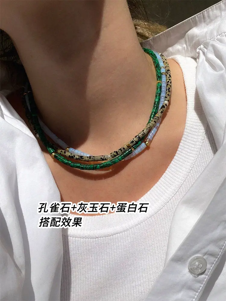 

Винтажное ожерелье из натуральной зеленой сосны, красочное стеклянное ожерелье из бисера, женское роскошное маленькое ожерелье с цепью для ошейника