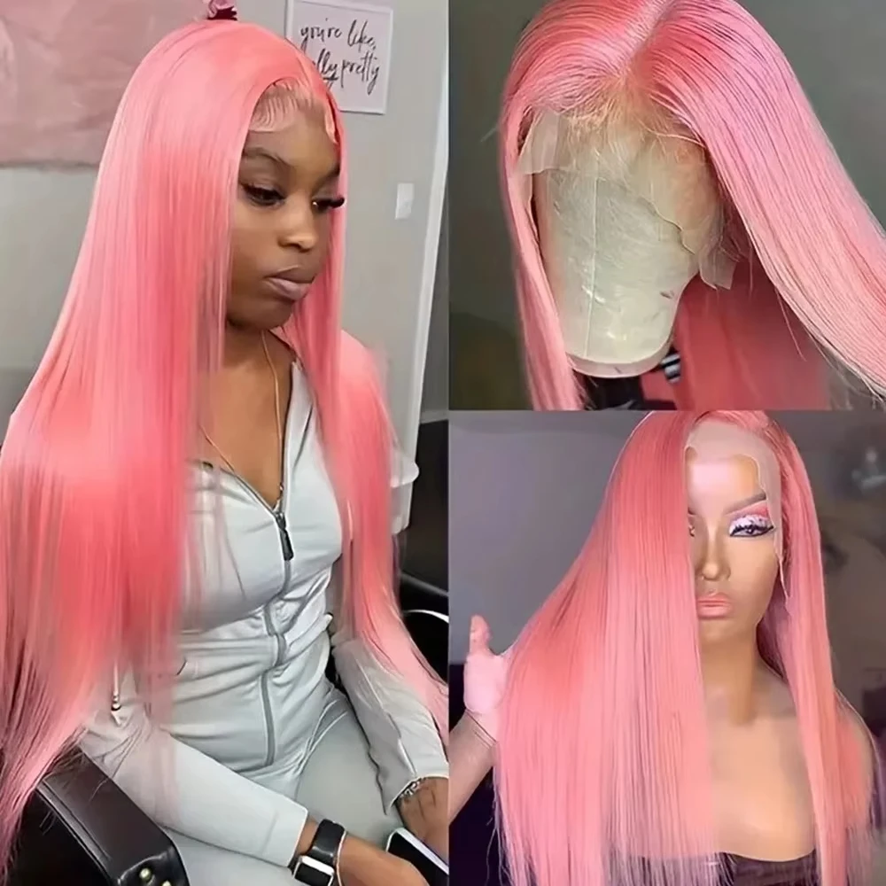 30 36 Inch 13x4 Pink Lace Front Wig Human Hair 13x6 Straight Hd Lace Frontal Wig For Women Brazilian Light Pink Colored Wigs