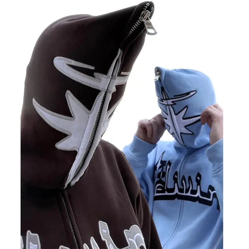 

Y2K Harajuku Men Star Letter Print Hoodies Autumn Retro Long Sleeve Oversized Sweatshirts Male Hip-hop Zipper Hooded Jackets New