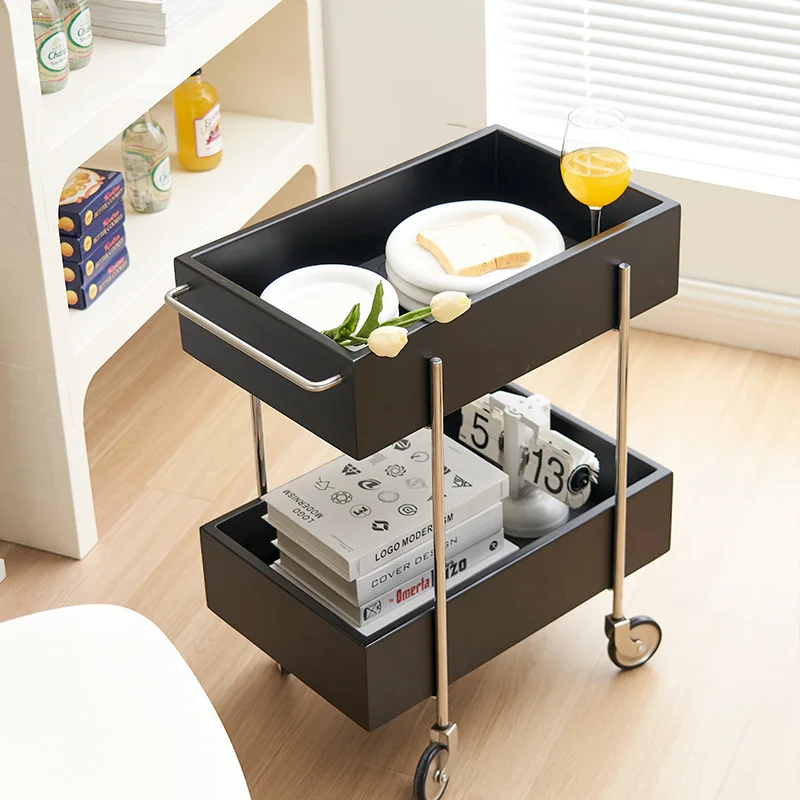 

Kitchen Mobile Floor Rack With Wheeled Snack Trolley With Trash Can Storage Living Room Dormitory Bedside Table