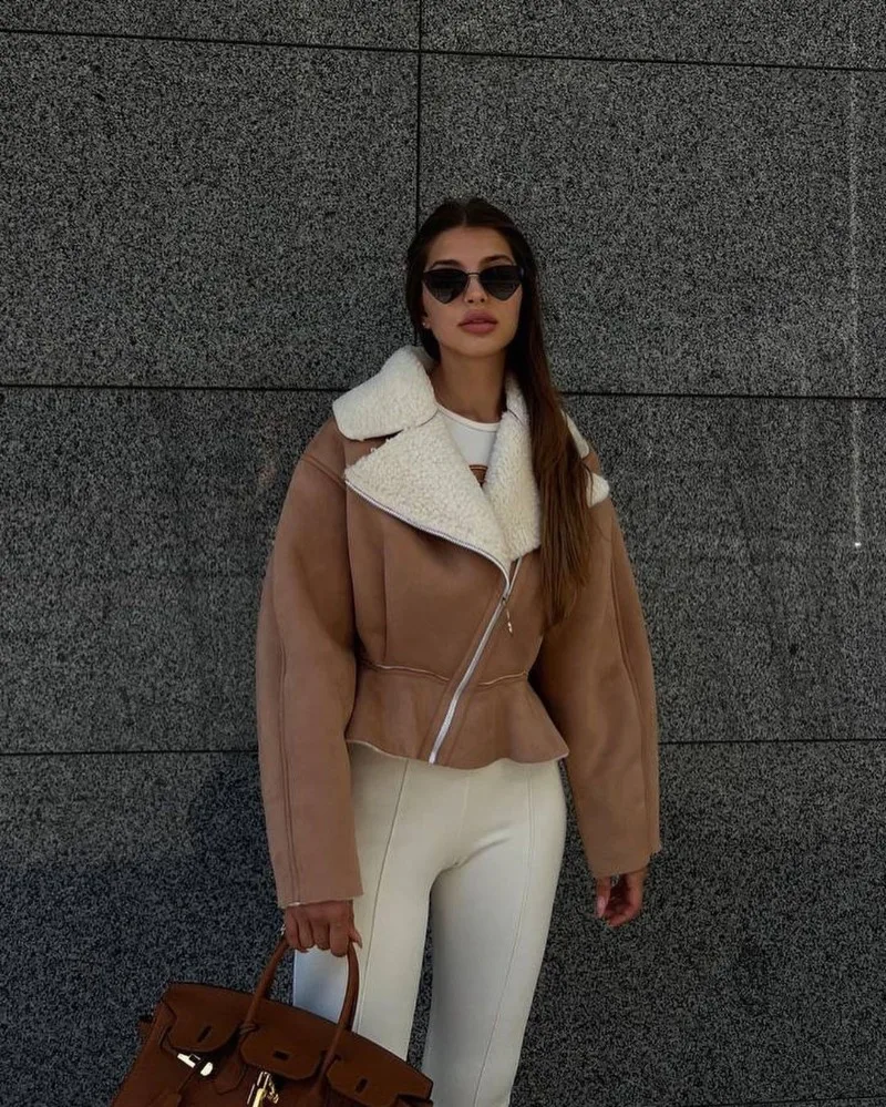 Abrigos ajustados con cuello vuelto para mujer, moda otoño invierno 2025, chaquetas de manga larga para mujer, cárdigan corto informal de calle para mujer