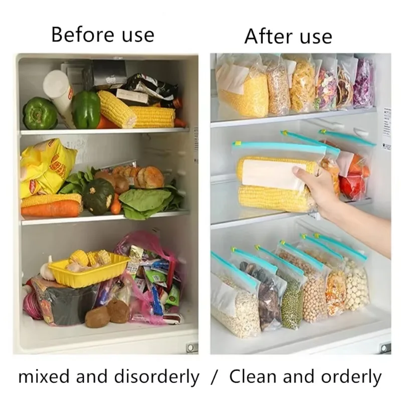 Reusable Zipper Bag 60/10PCS Stand Up Zip Freezer Bags Refrigerator Vegetable Fruit Sealing Containers Leakproof Storage Pouch
