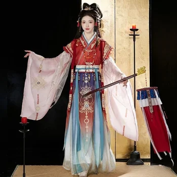 A new Hanfu women's style dress with heavy embroidery and large sleeves