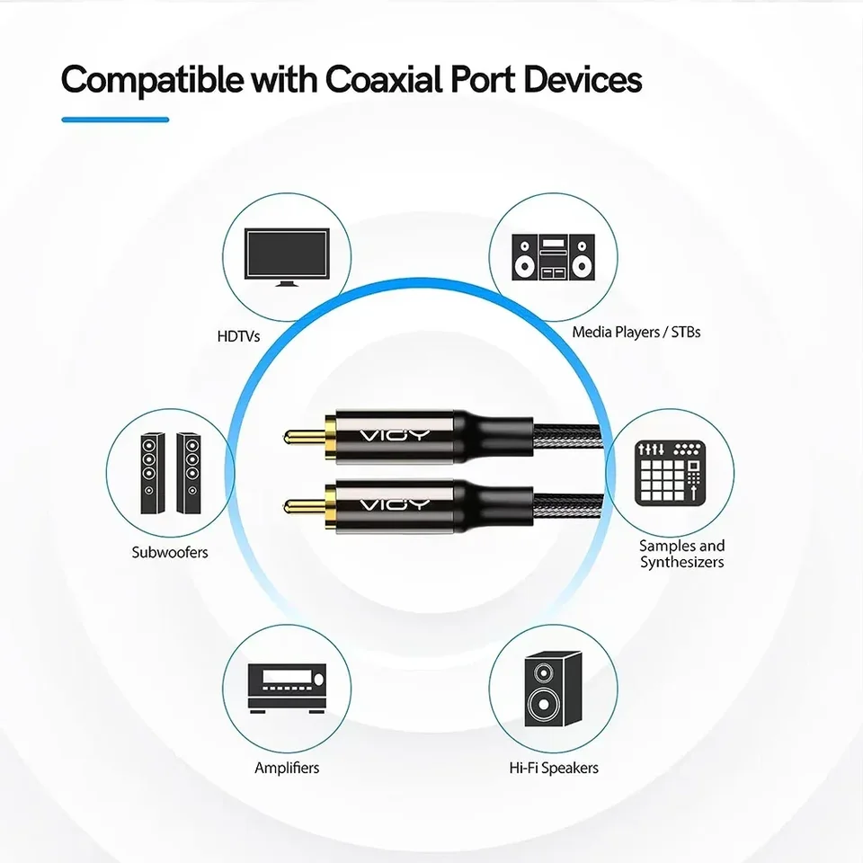 Cavo Coassiale Audio SPDIF RCA - 1m, Maschio-Maschio, Per Impianti HiFi E Video