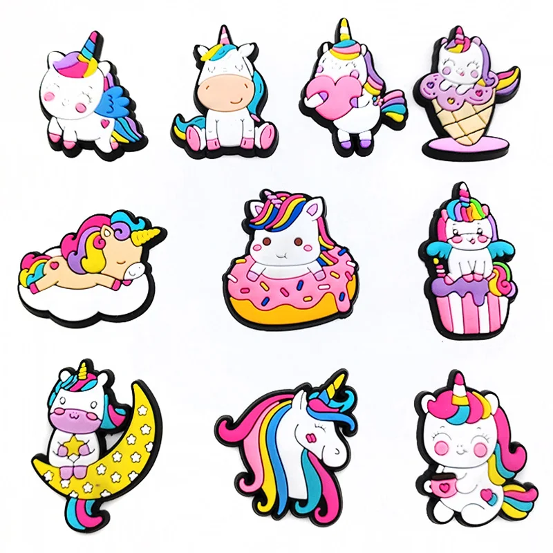 

10Pcs Unicorn Shoe Charms PVC Shoe Accessories Garden Shoe Buckle Decorations for Croc Charms Jibz Buckle Unisex Gifts Kids
