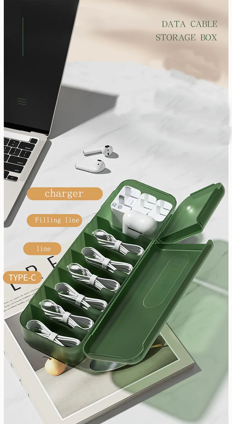 Description Picture 3 of itemFashionable Double Cover Design Desktop Storage Box Thickened PP Material Data Cable Dark Green Drawer Storage Box With Cover