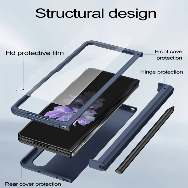 Ultra-thin Shell Film Integrated Protective Cover For Samsung Galaxy Z Fold 5 4 3 Hinge Folding Frosted Phone Case With Pen Slot