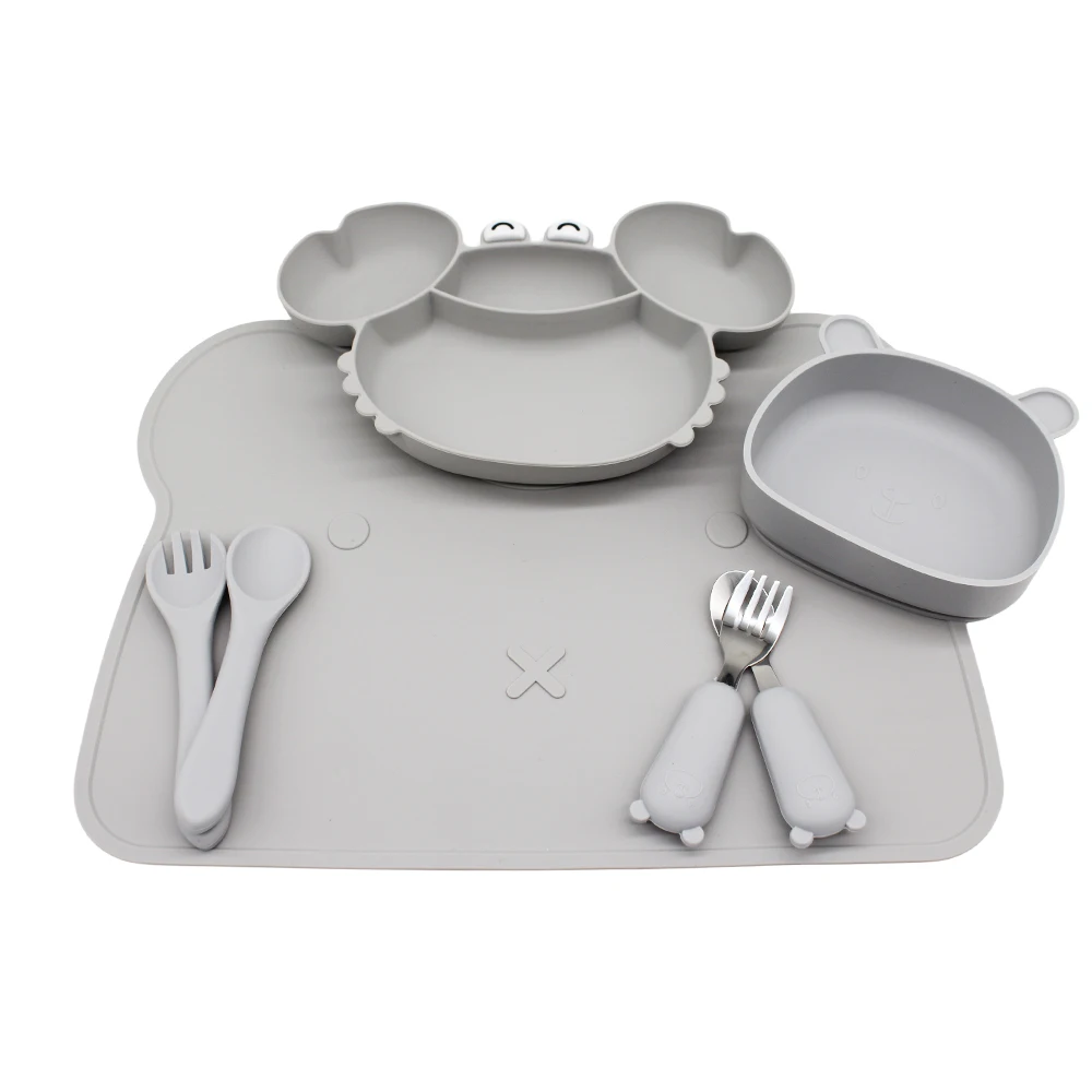 Baby Dinner Plate Compartment Plate Suction Cup with Bear Placemat Bear Bowl Children's Supplementary Tableware 3