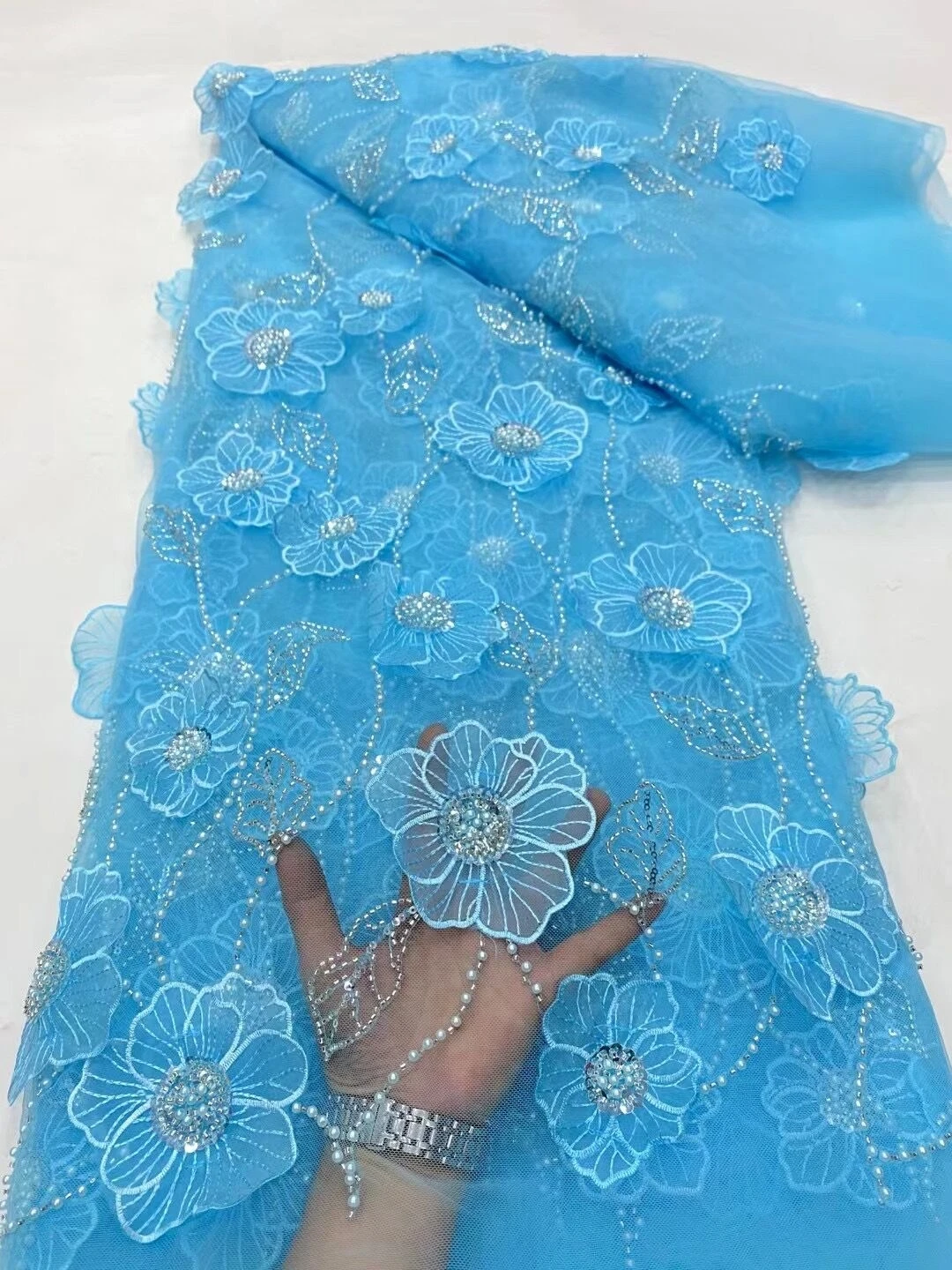

African Nigerian Tulle Lace Fabric, Sequins Embroidery, French GuipureWedding Party Dress, Beaded, High Quality, 5Yards, 2024