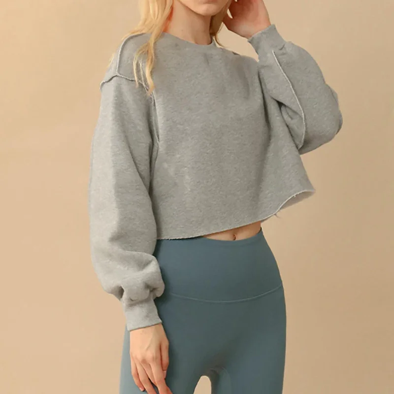 Sean Tsing&reg; Sport Sweatshirts Women Long Sleeve Solid Fitness Yoga Running Gym Cropped Fleece Hoodies Workout Athletic Pullovers