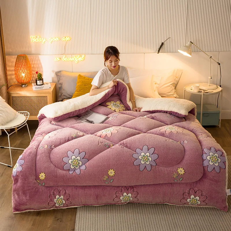 

Double-sided fleece carved snowflake fleece household thickened warm winter quilt lamb fleece spring and autumn bedding