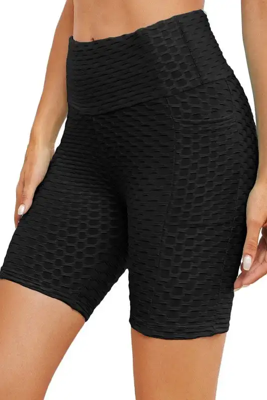 Anti Cellulite Biker Shorts with Pocket Honeycomb Wide Waistband Scrunch Butt Sports Short Leggings Stretchy Gym Running Tights african dresses