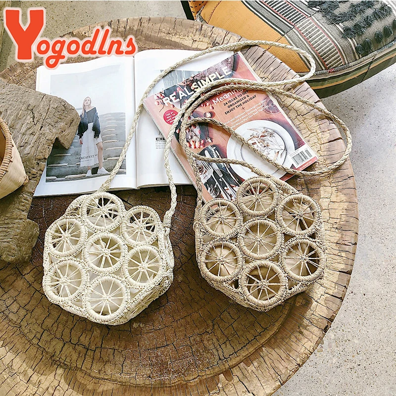 Round Straw Bag Rattan Women Bag Summer Hollow Handmade Messenger Crossbody Bag Beach HandBags Bohemia