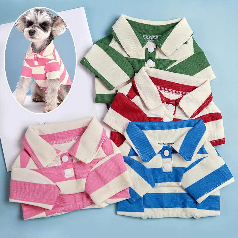 

Striped Dog Clothes Schnauzer Teddy York Shire Shirt Summer Dress Striped Pet T-Shirt Dog Costume Soft Pullover Suit For Puppy