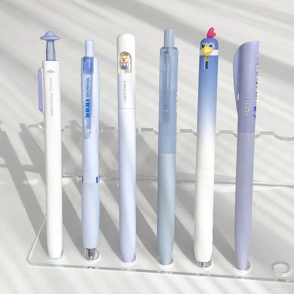 6 Pcs/Set Blue Design Gel Pen Set Quick-Dry Smooth 0.5mm Black Ink Pens for Student Exam Writing Study & Office Stationery