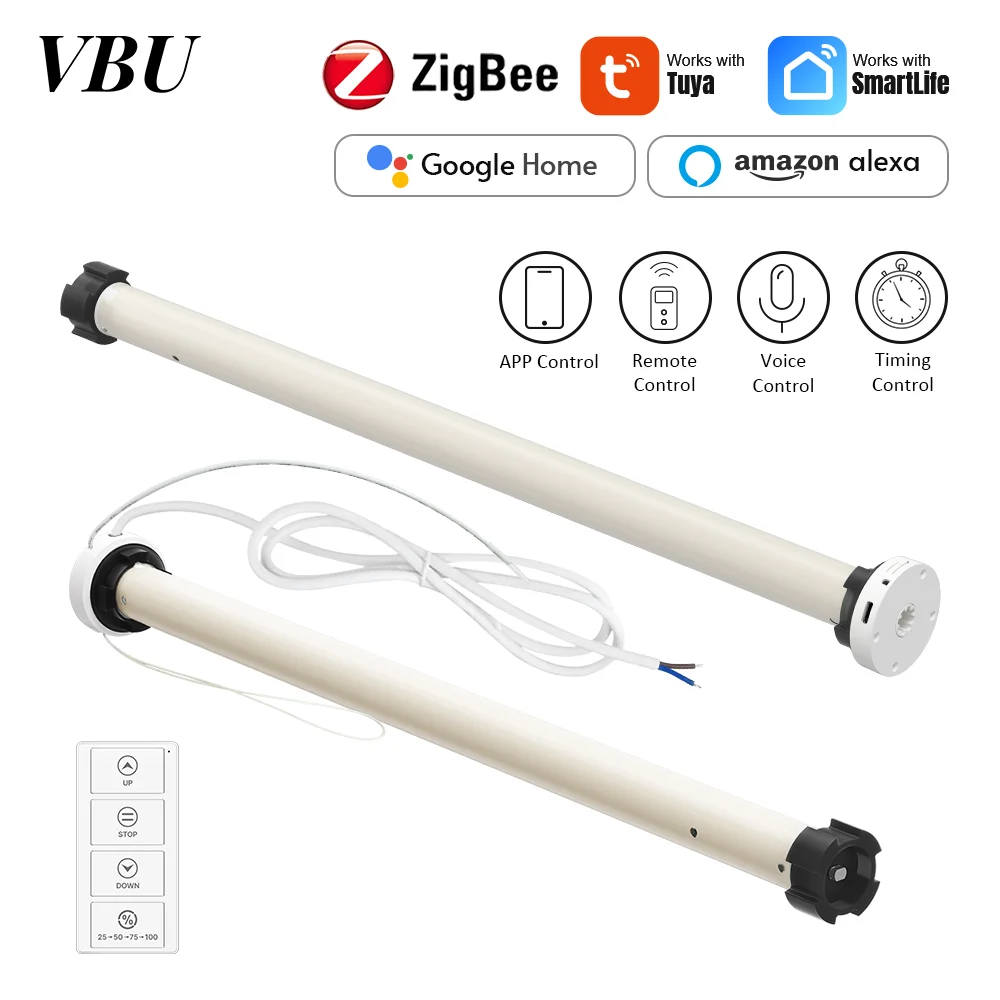 มอเตอร์ม่านม้วน VBU Tuya Zigbee สำหรับท่อขนาด 38 มม. ม่านไฟฟ้าอัจฉริยะ ควบคุมด้วยเสียง ทำงานร่วมกับ Tuya Alexa Google Home 1