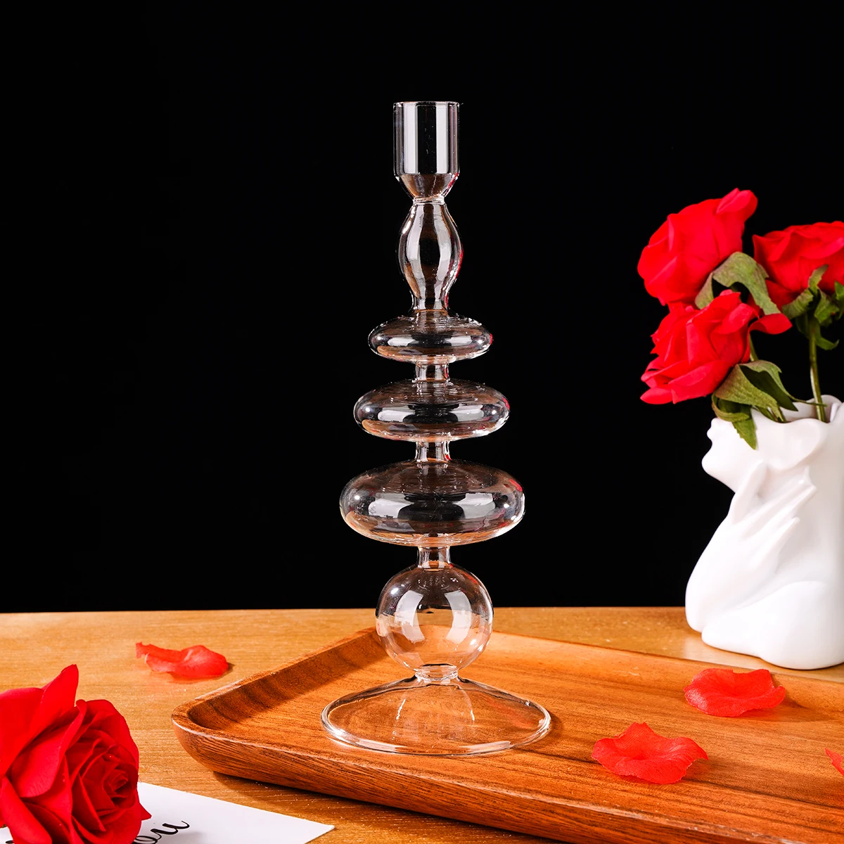 1PC, simple glass candlestick for home decoration, made of glass, suitable for desktop decoration in homes, weddings, etc