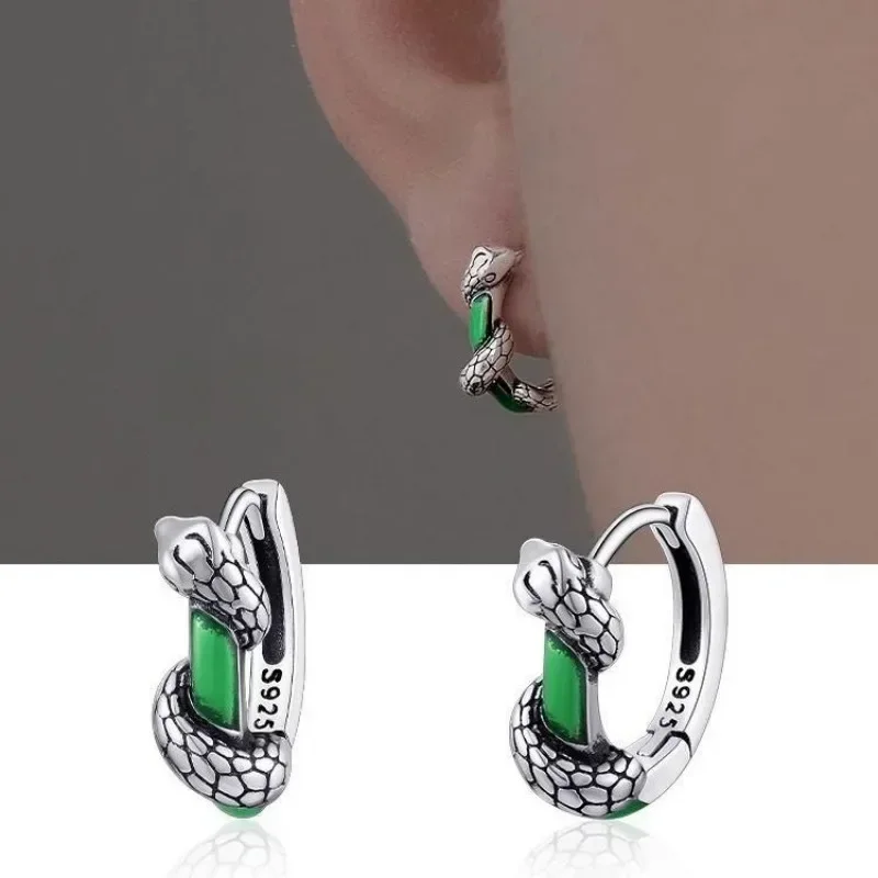 

Personalized punk hip-hop snake shaped emerald earrings for men Luxury Quality Jewelry Fashion Party Rock Ladies Gift Earrings