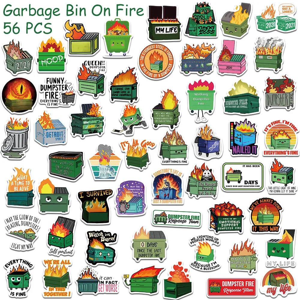 61 PCS Dumpster Fire Stickers Pack - Vinyl Waterproof Decals For Laptop Water Bottle Skateboard