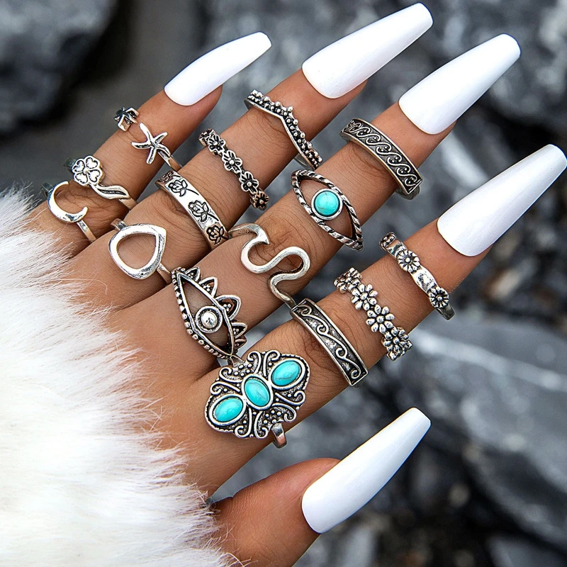 50 Stück/Los Verschiedene Stile Fingerringe für Frauen Schwarze Emaille Großes Herz Wassertropfen Acryl Spinne Tier Totenkopf Blume Stein Schmuck – Detail 6