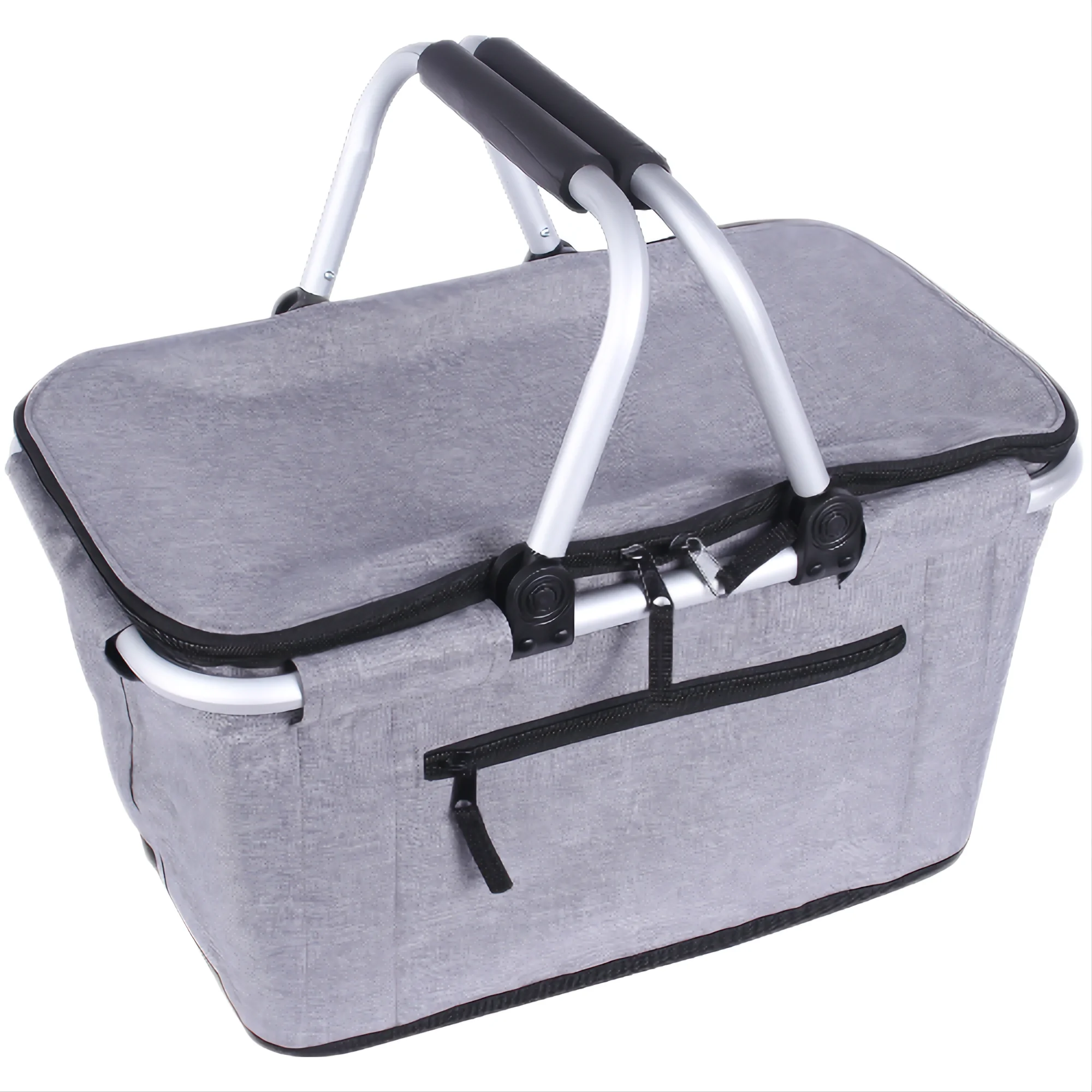 SIYUAN Large Picnic Basket Shopping Basket Grocery Bags Folding Insulated Strong Aluminum Frame Basket