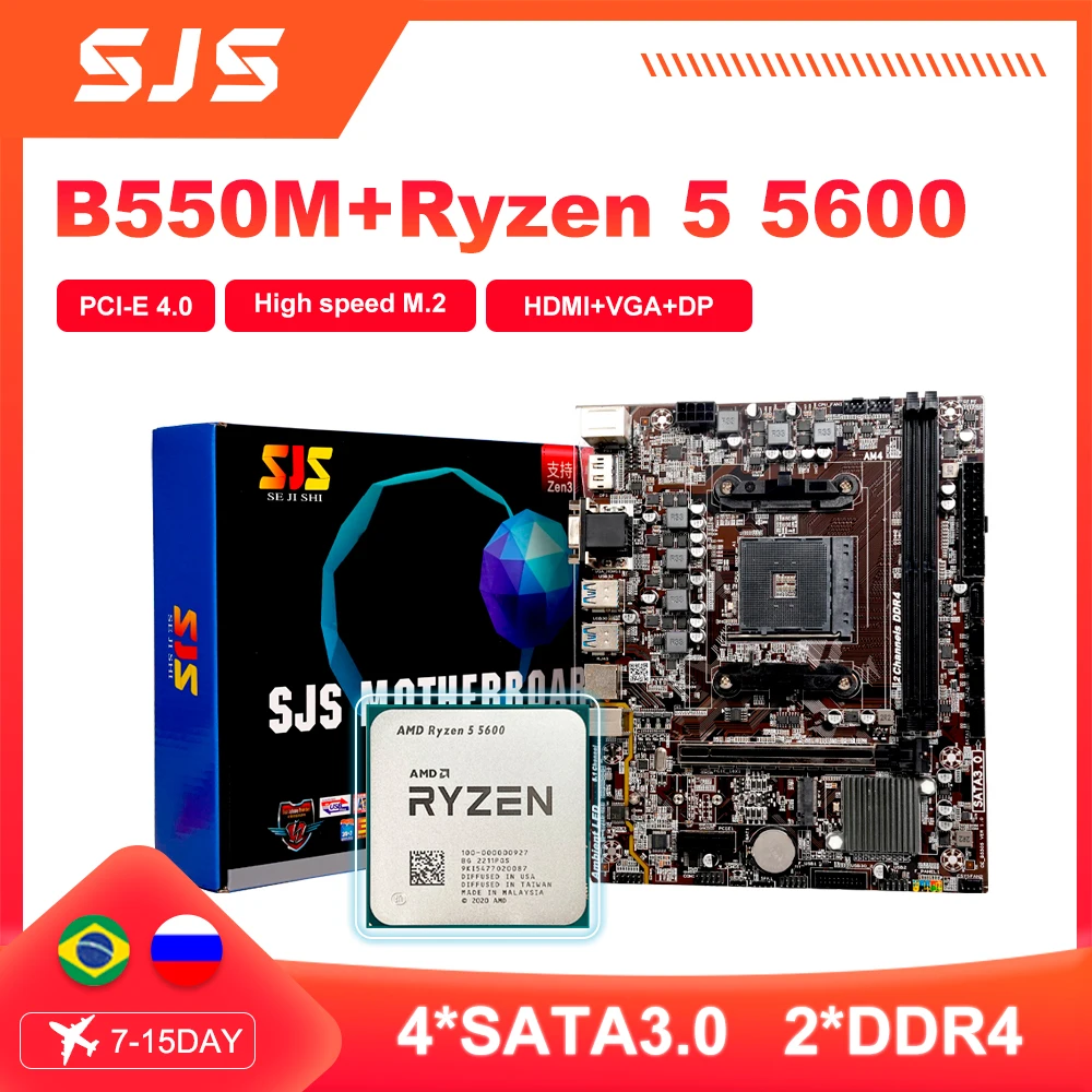 Amd Nuovo Processore Cpu Ryzen 5 5600 R5 5600 7Nm 6Core 12Thread + Sjs Amd B550M Scheda Madre Micro-Atx B550 Ddr4 64G Socket Am4