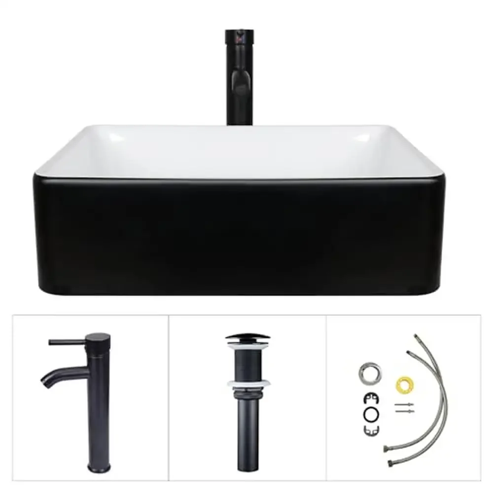 Black Wall Mounted Bathroom Vanity Cabinet Set with Glass Sink and Faucet Modern Design Extra Storage Space Easy Installation