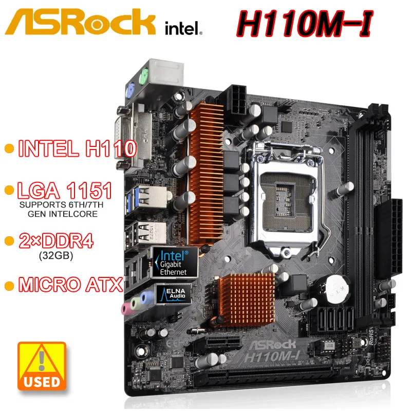 

H110 Motherboard ASRock H110M-I LGA 1151 2×DDR4 32GB PCI-E 3.0 SATA III Micro ATX For 6th gen Core i7/i5/i3/Pentium/Celeron cpus