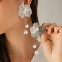 Women's Romantic Flower Petal Long Tassel Drop Earrings