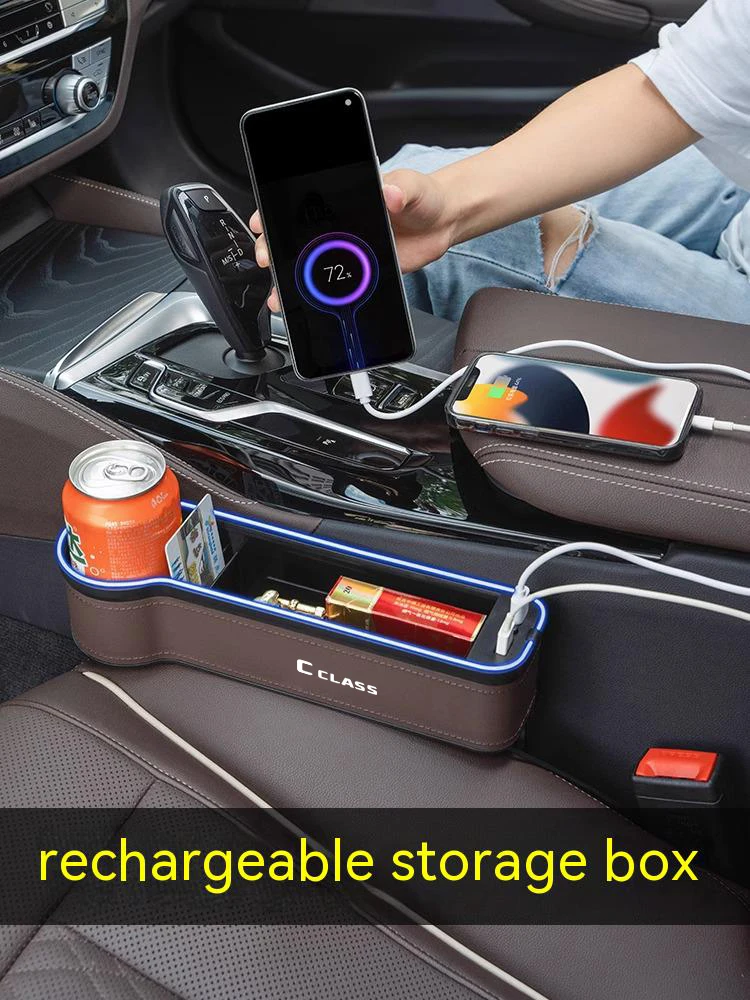 Car door handle storage box Mercedes Benz C CLASS Gm Car 7 Color Storage Box Atmosphere Light Car Cleaning Organizer USB Charging Accessories