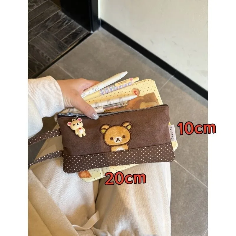 새로운 오리지널 자수 곰돌이 필통 소녀 감성 인싸 스타일 대용량 수납 가방 고등학생 문구 가방 선물