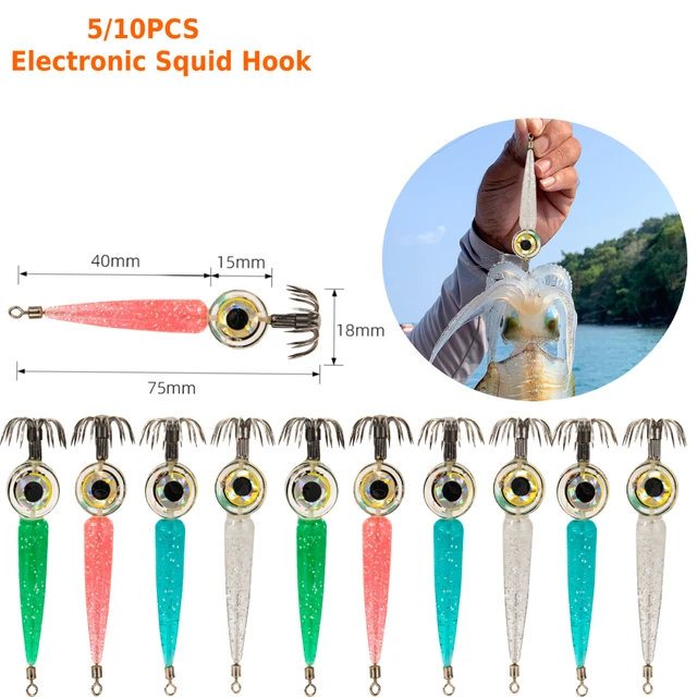 5/10PCS Electronic Squid Hook LED Luminous Shrimp Squid Night