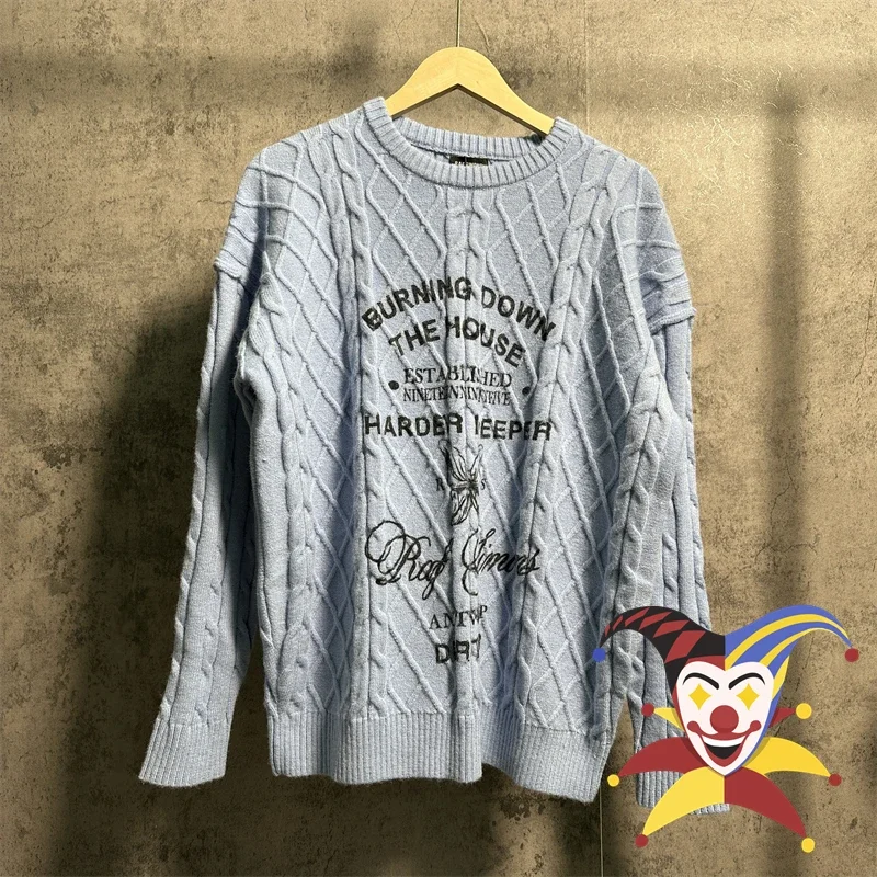 

RAF SIMONS Jacquard Slogan Blue Butterfly Sweater Men Women Sweatshirts