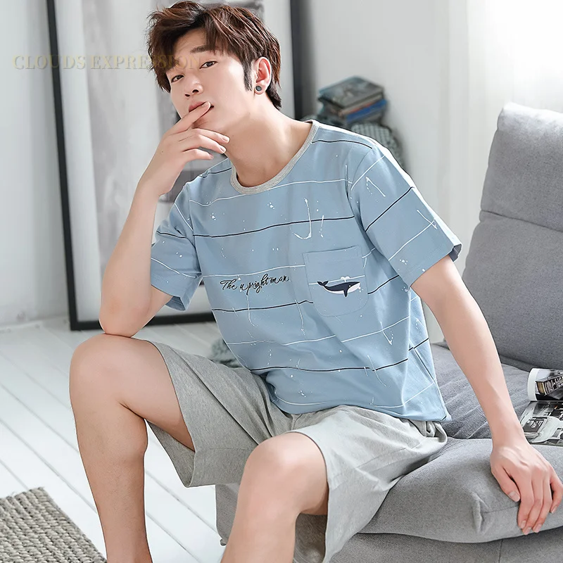 Summer Men Pyjamas Cotton Cartoon Pajamas Set Casual Short Sleepwear Pyjamas Night Suits Pijamas Plus Size 4XL Homewear PJ